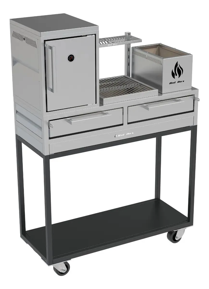 Churrasqueira Parrilla Inox 112x45cm Com Forno E Carrinho Grelha Uruguaia