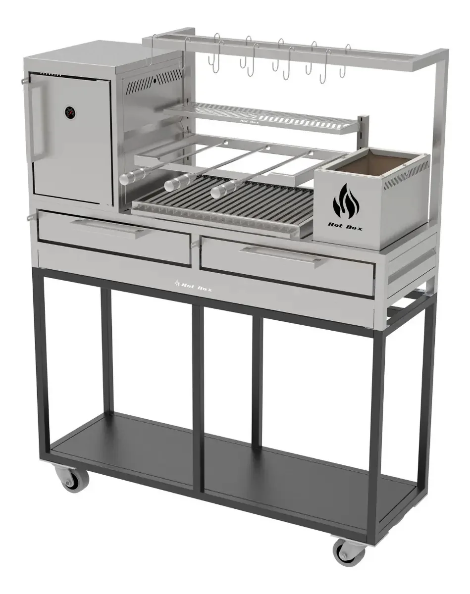 Churrasqueira Com Carrinho, Espetos, Forno E Tendal 135x45 Grelha Argentina