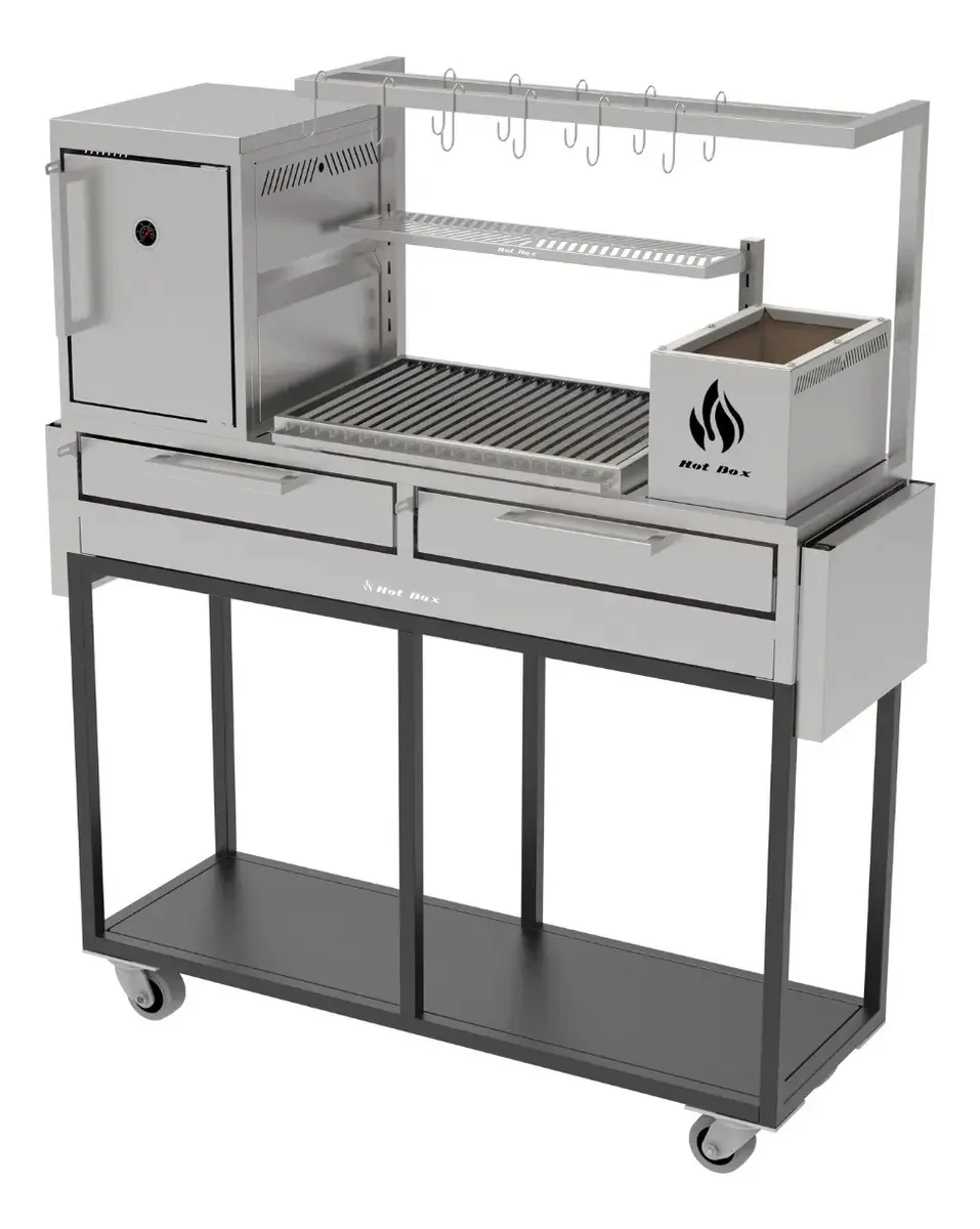 Churrasqueira Com Carrinho, Forno, Tendal, E Mesa 135x45 Grelha Argentina