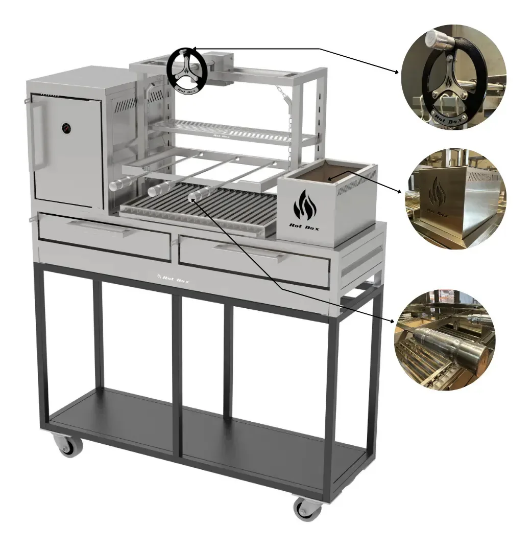 Churrasqueira 135x45 Com Carrinho Volante, Espetos E Forno Grelha Argentina