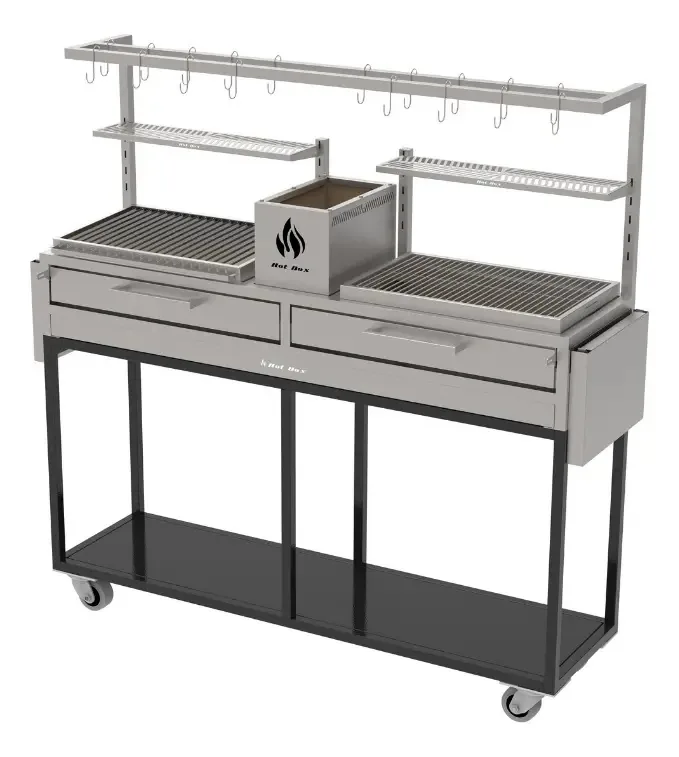 Parrilla Dupla 165x45 De Carrinho Com Tendal E Mesa Retrátil Grelha Argentina E Uruguaia