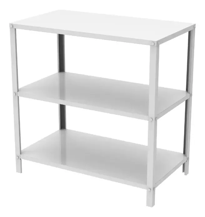 Mesa Em Aço Galvanizado Branco Com 3 Prateleiras 90x50