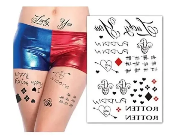 Tatuagem Removível Cosplay Alerquina Esquadrão Suicida Cor Preto