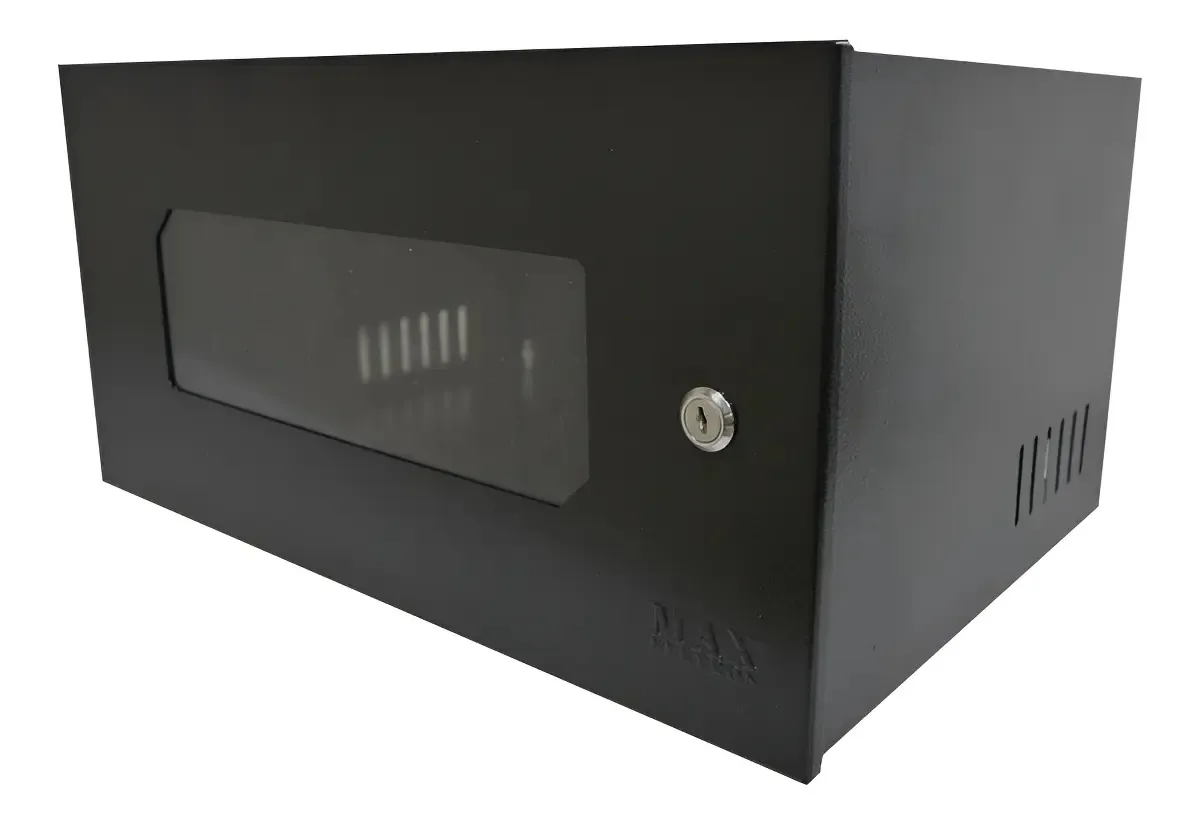 Mini Rack 5U 19'' Max Eletron Preto Parede Visor Acrílico 350mm