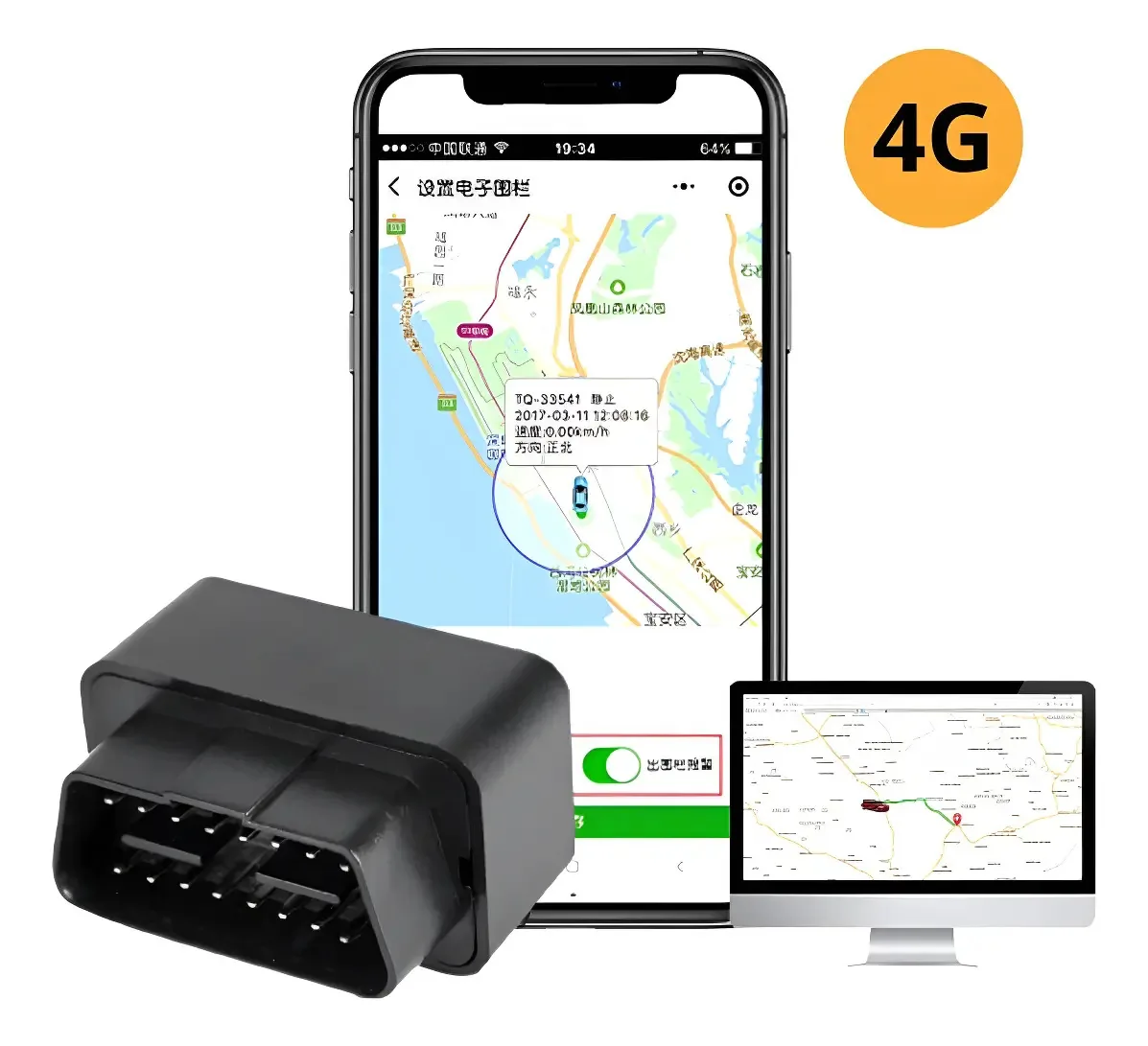 Rastreador Automotivo OBD2 4G Tkstar TK816 Com App E Alertas SMS