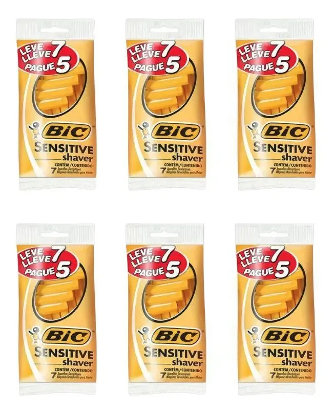 Aparelho De Barbear Bic L7p5 Sensitive Shaver - Kit Com 6un