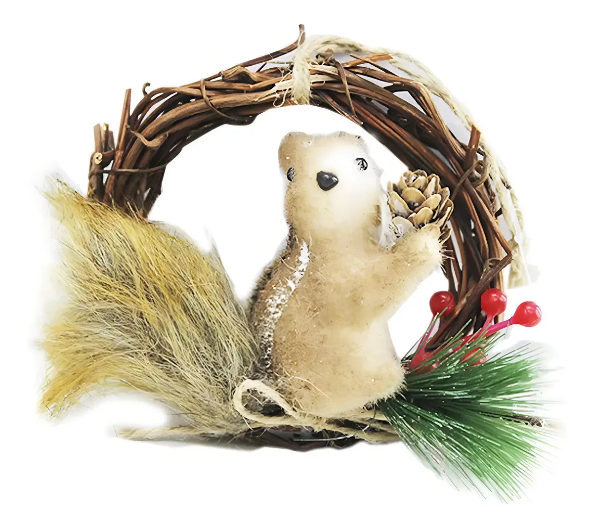 Enfeite De Natal Esquilo Em Isopor E Rattan 13,5x3,8x10 Cm