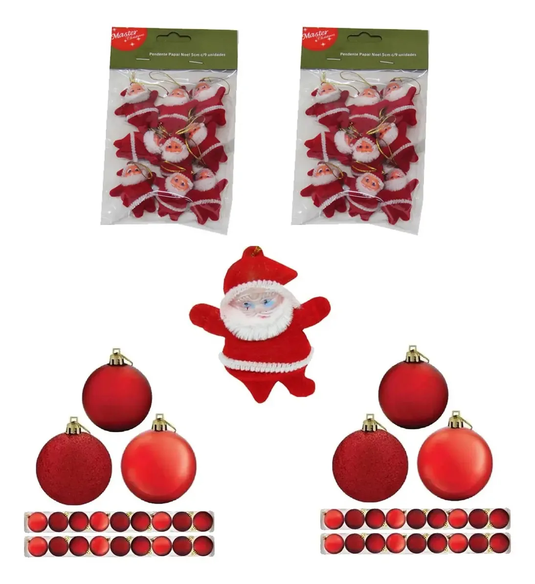 Kit Bolas de Natal e Mini Papai Noel Vermelho para Árvore – 48