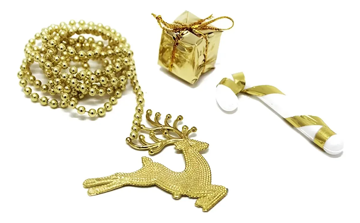 Kit 19 Enfeites Natalino Pendentes Para Árvore Natal Dourado