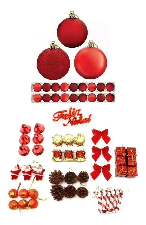 73 Enfeites Pendentes Árvore De Natal Sino Vermelho Bola