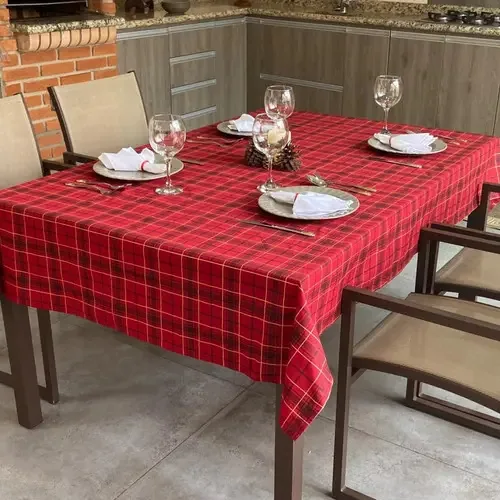 Toalhas De Mesa De Natal Estampada Para 8 Cadeiras Cor Xadrez Vermelho