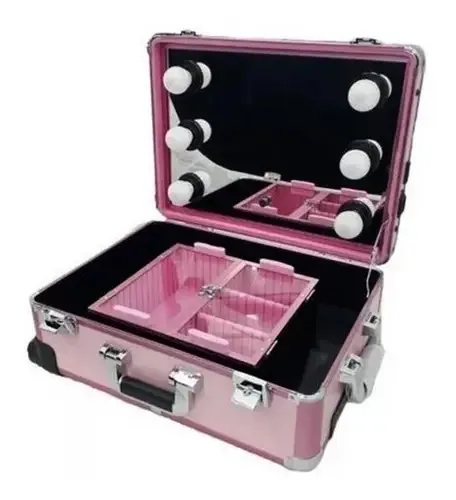 Maleta De Maquiagem Camarim Profissional Com Rodinhas Rosa