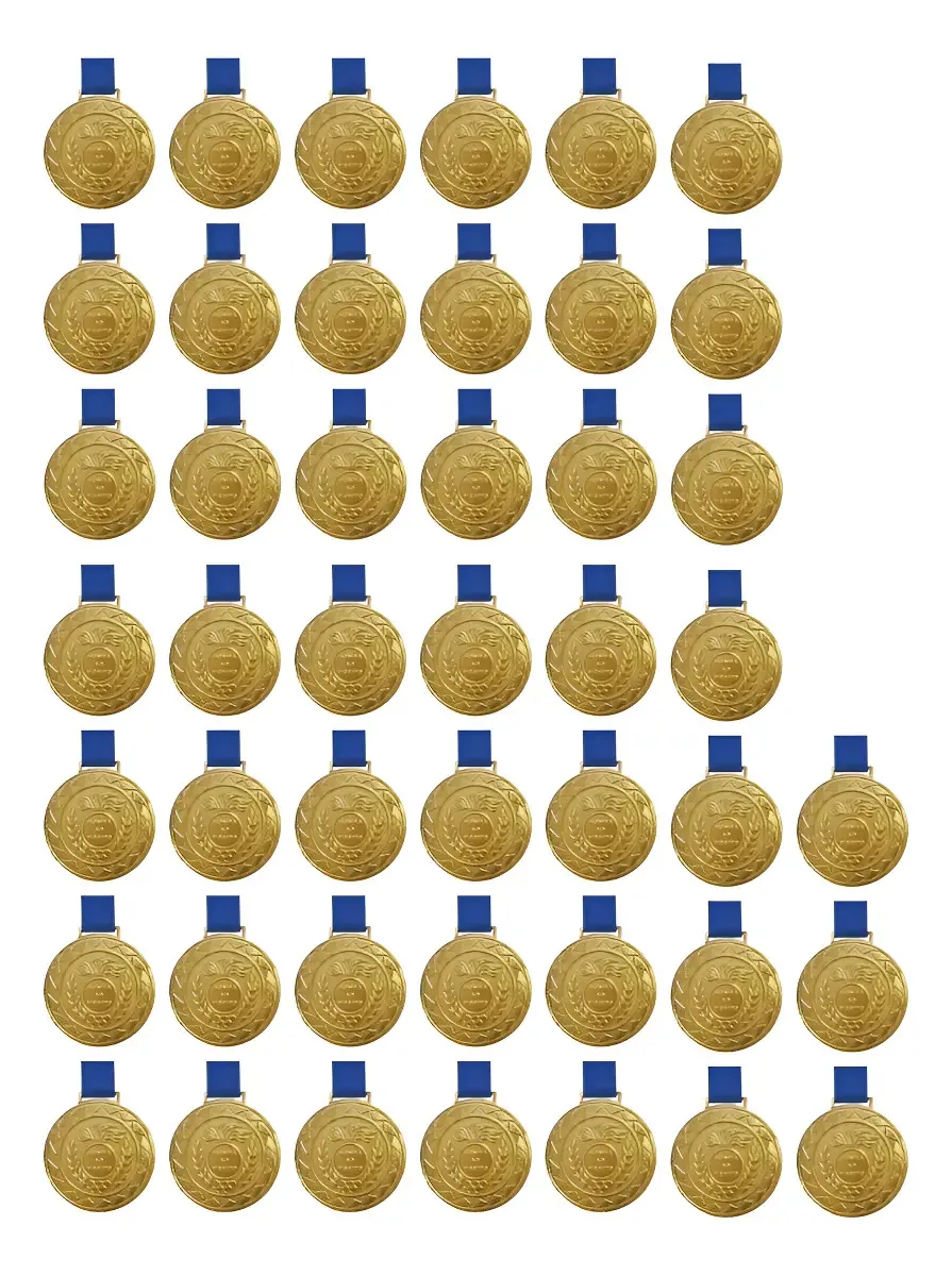 Kit com 45 Medalhas de Honra ao Mérito de Ouro com Fita Azul Crespar