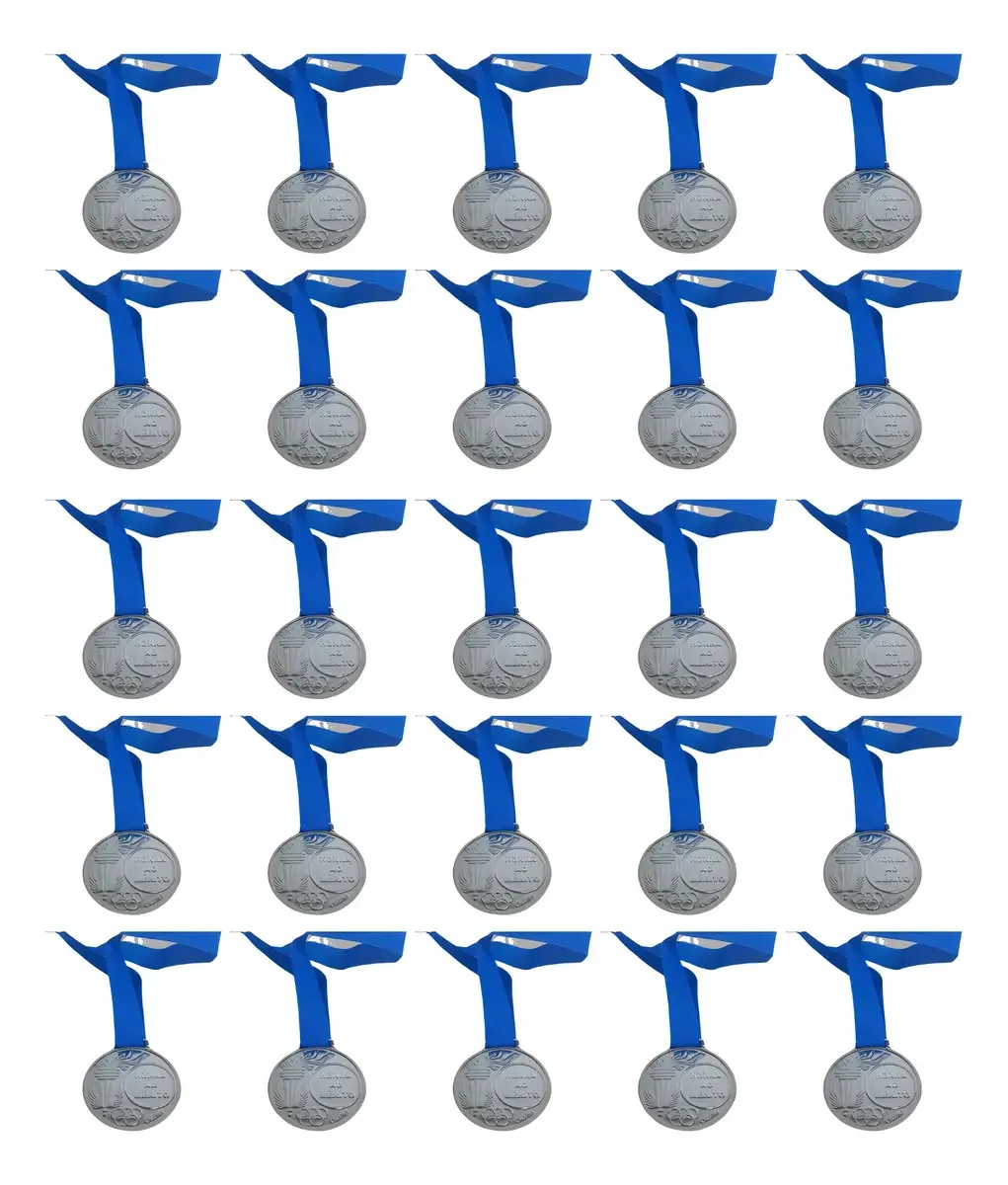 Kit com 25 Medalhas Honra ao Mérito 930 com Fita Azul – Ouro, Prata ou Bronze