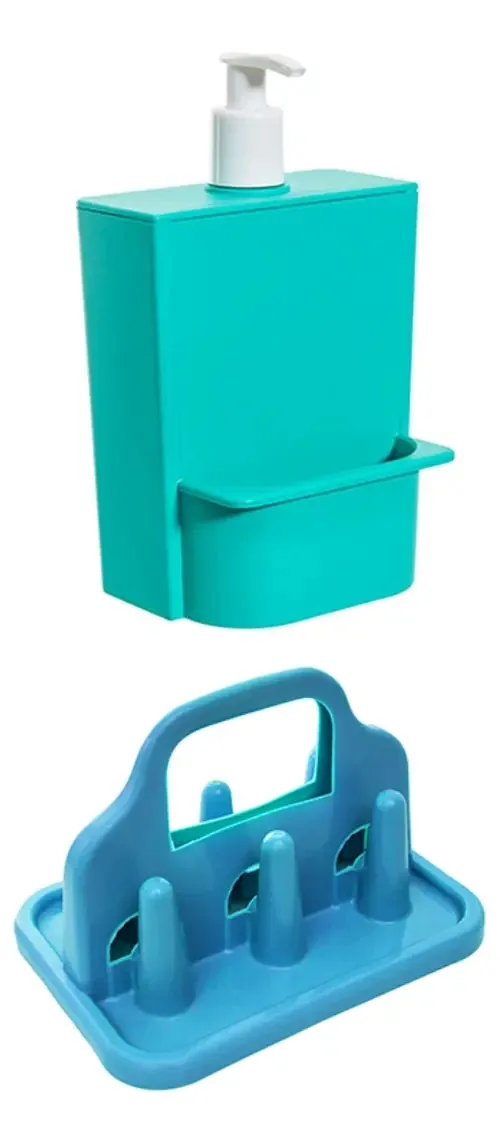 Dispenser Detergente E Esponja Pia 650ml+porta Copos 6 Pinos Cor Verde