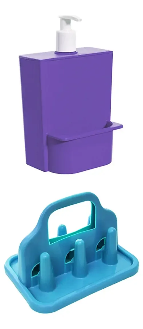 Dispenser Detergente E Esponja Pia 650ml+porta Copos 6 Pinos Cor Lilás