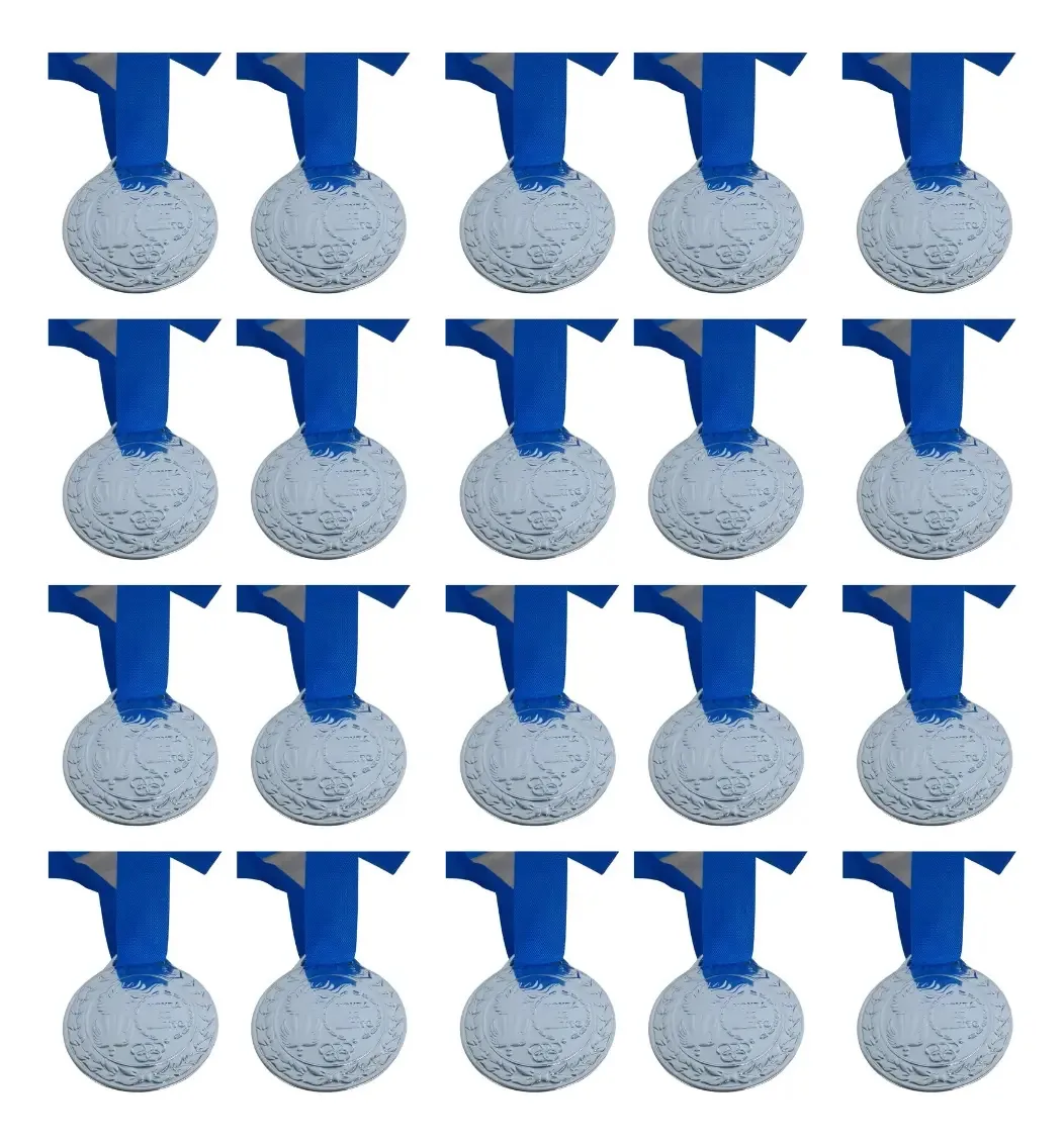 Kit com 20 Medalhas de Honra ao Mérito em Aço 1020 com Fita Azul – Ouro, Prata ou Bronze