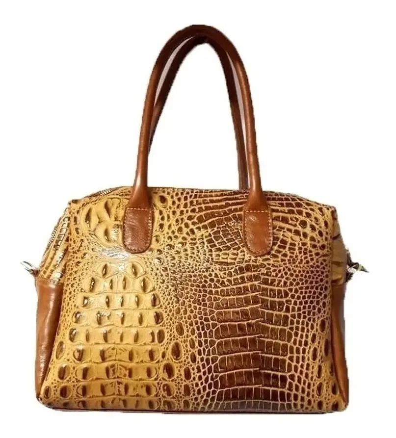 Bolsa De Couro Natural Feminina Croco Retalhos Artesanal Cor Marrom