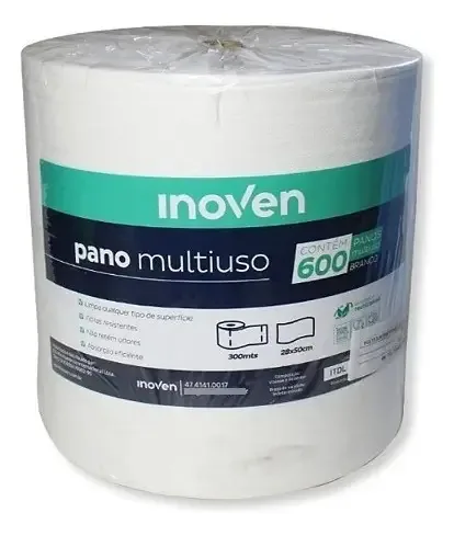 Pano Multiuso Limpeza - 600 Panos - Rolo 28x300m Cor Branco