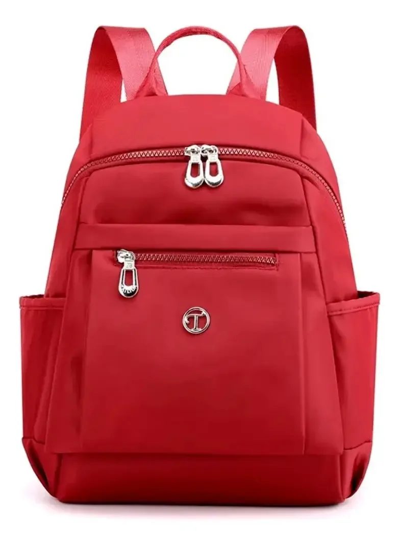 Mochila Feminina Masculina Bolsa Prova D'água Passeio Moda Cor Vermelho Desenho Do Tecido Liso