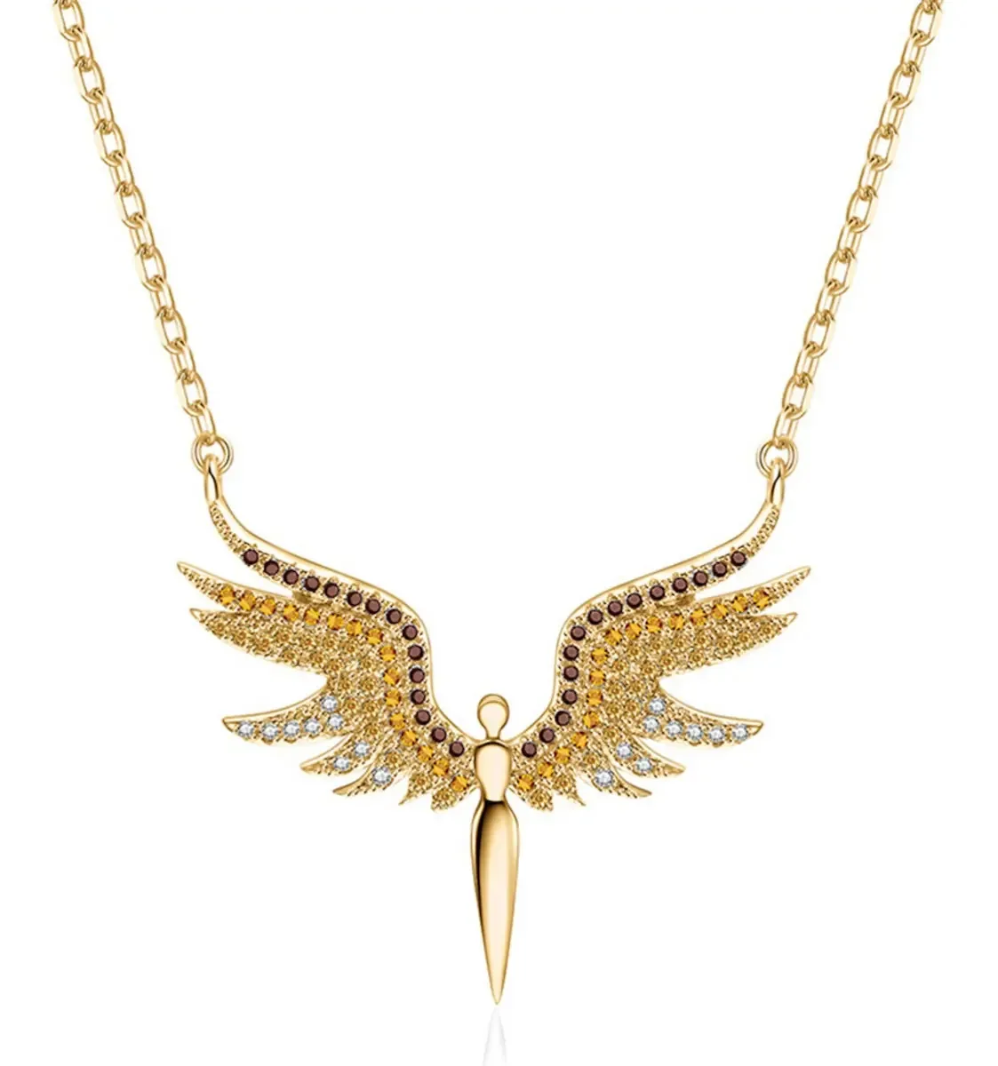Gargantilha Asas De Anjo Semijoia Colar Anjinho Zircônias Cor Dourado