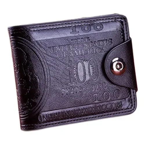 Carteira Masculina Couro Legítimo Preto com Porta Moedas e Botão