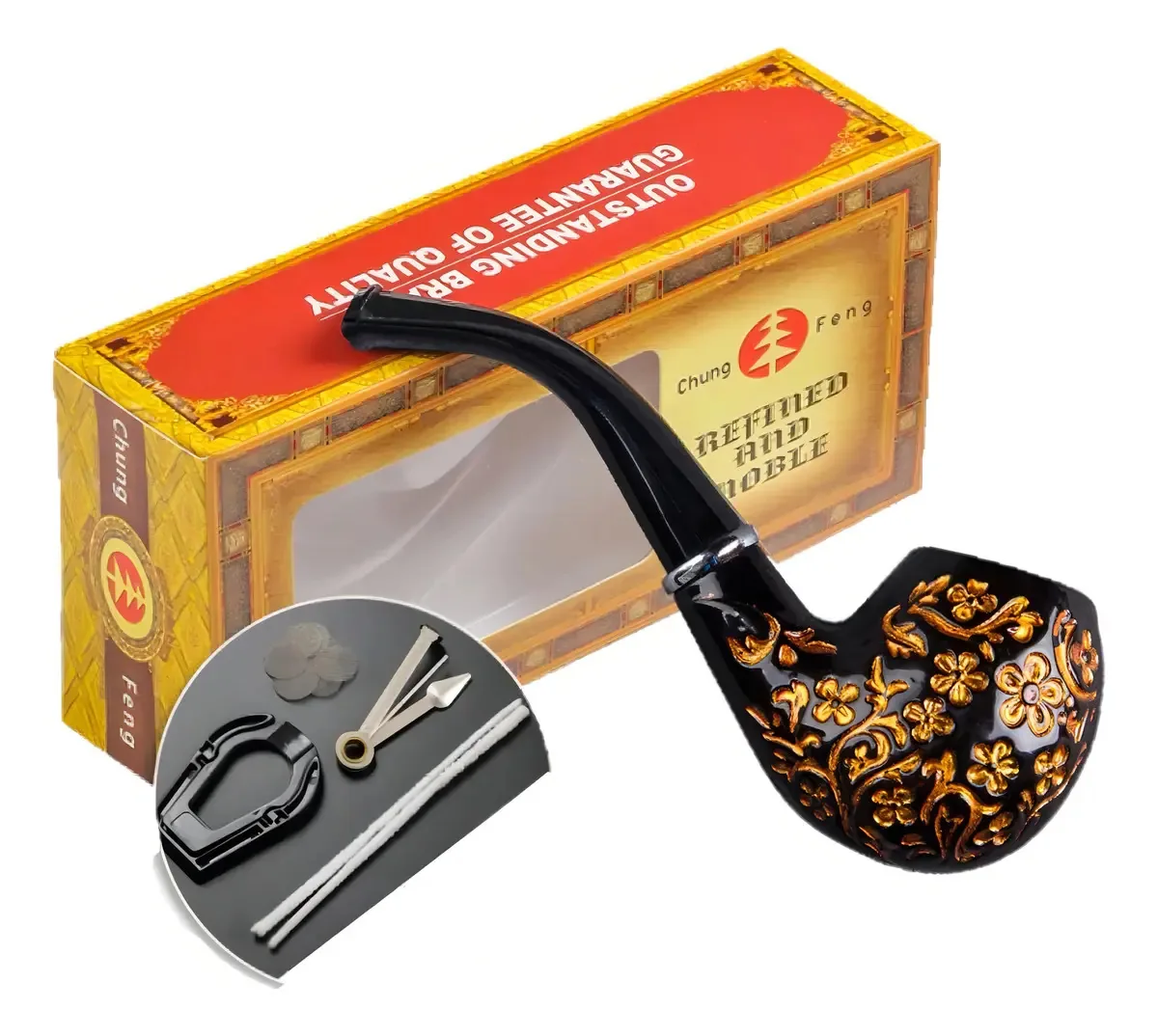Cachimbo Madeira Baquelita Piteira Relíquia Kit Colecionador Cor Florido