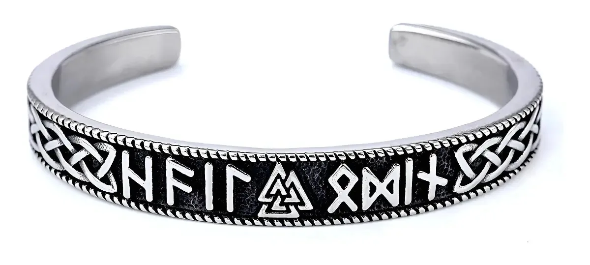 Pulseira Viking Bracelete Vintage Aço 316l Nórdico Runas Mc Comprimento 0 Cor Prateado Diâmetro 0