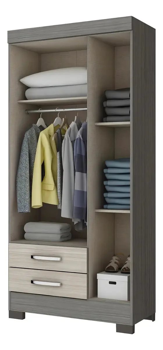 Guarda Roupa 3 Portas 2 Gavetas Briz Gris/palha Ha