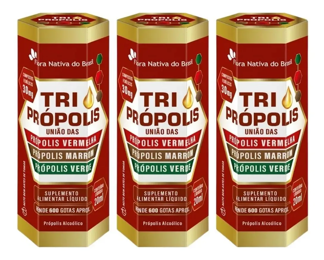 Kit 3x Tri Própolis Em Gotas Própolis Vermelha, Verde E