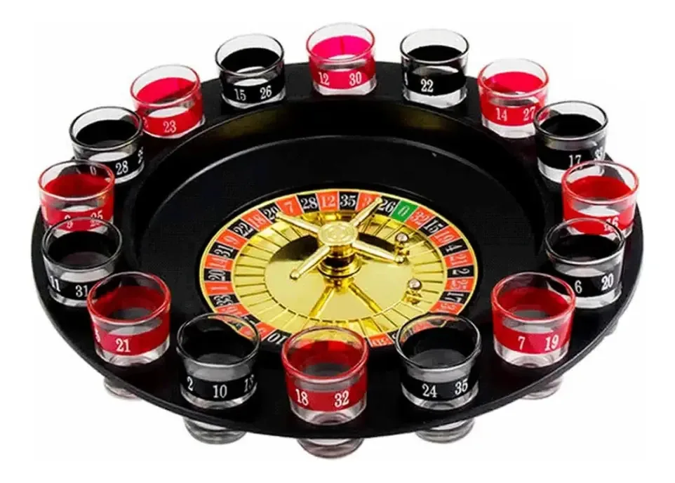 Jogo De Roleta Drink Shot 16 Copos Vidro Bebida Cassino