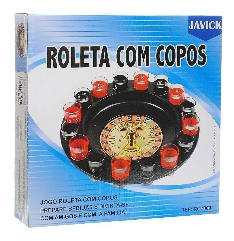Jogo Party Roleta Shot com 16 Copos Javick Vidro para Festas