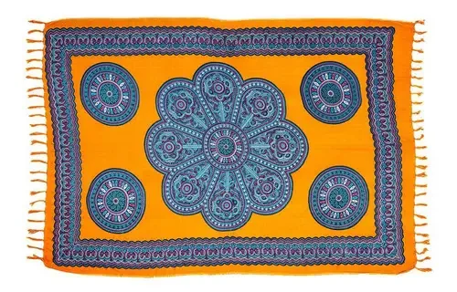 Canga Grande De Praia Mandala Indiana Viscose Preto Branco
