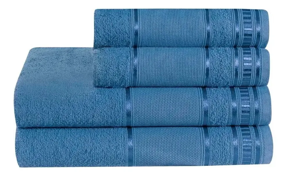 Jogo De Toalha Para Banho Premium 2 Banho 2 Rosto Cor Azul Liso