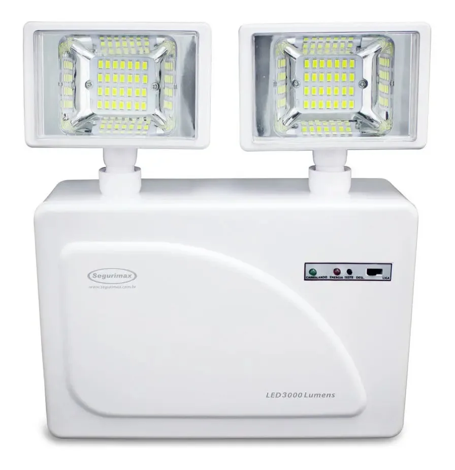 Luminária Emergência Segurimax Led 2 Faróis 3000 Lumens