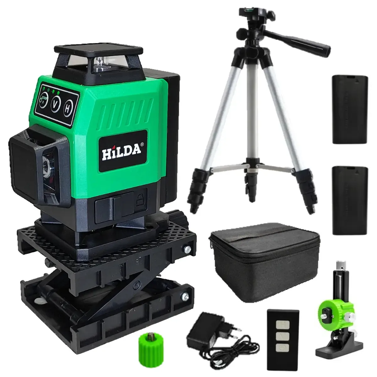 Nível A Laser 16 Linhas Verde Hilda 2 Baterias Controle Suporte Elevatória Suporte Magnético De Parede Tripé 1 Metro