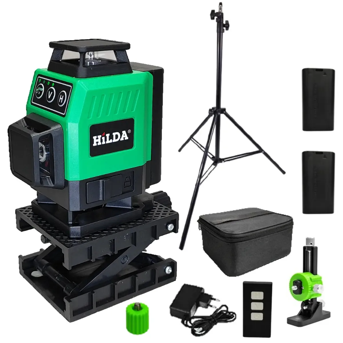 Nível A Laser 16 Linhas Verde Hilda 2 Baterias Controle Suporte Elevatória Suporte Magnético De Parede Tripé 2,1 Metros