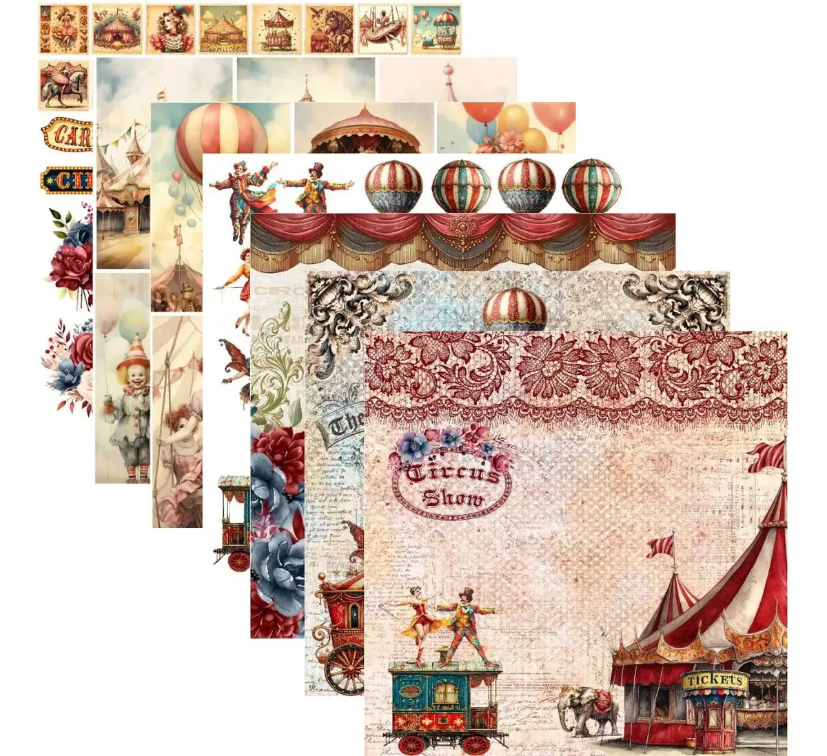 Kit 7 Papéis Scrap 30,5cm 180g Coleção Circus - Arte Fácil