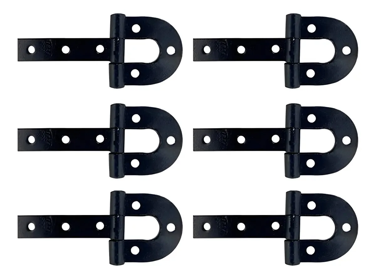 6 Dobradiças Porteira Ferradura Forjada 220mm Aço Pintura Eletrostática TARZA