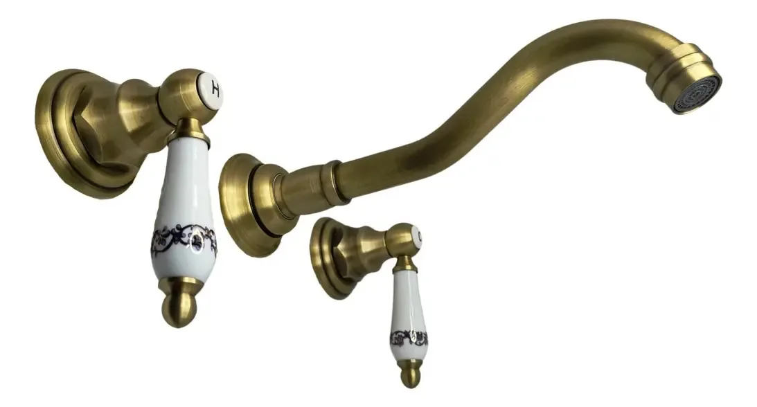 Torneia De Parede Modena Bronze Antigo Com Porcelana Vintage - Bronze Antigo - Polido