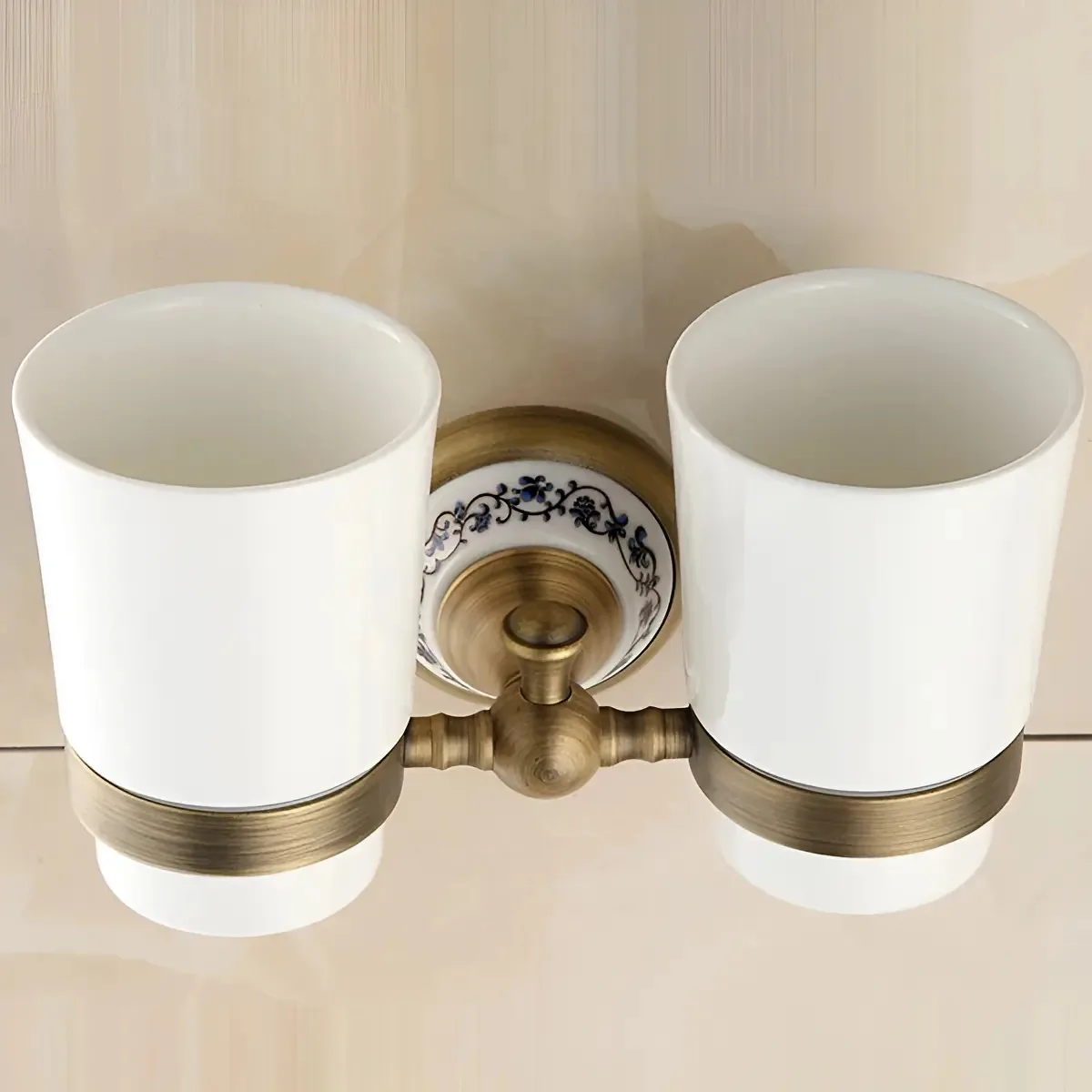 Porta Escova Dentes Luxo Retrô Vintage Bronze + Porcelana