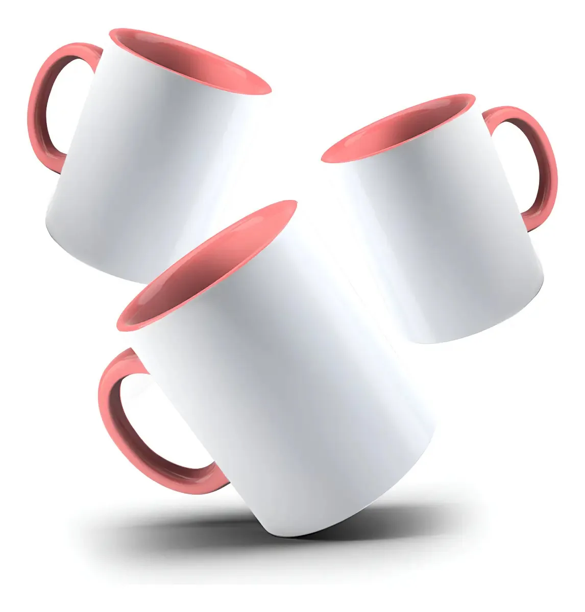 Kit 3 Canecas Porcelana Para Sublimação Interior Alça Rosa Interior E Alça