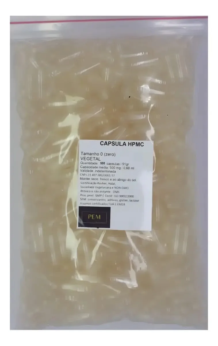 500 Cápsulas Vegetais Hpmc Incolores Vazias N°0 500mg Cor Incolor Sabor Neutro