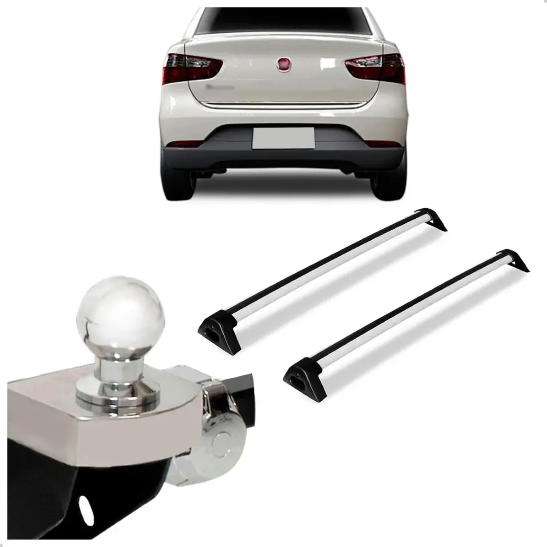 Kit Rack Teto Grand Siena Aluminio + Engate Fixo Prata