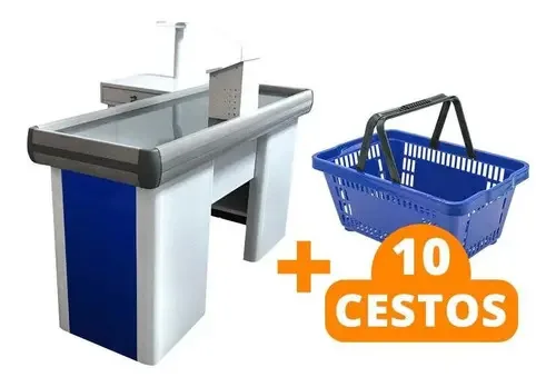 Caixa Empacotador Sa Gondolas KIT1008 1,5m + 10 Cestos Compras Azul