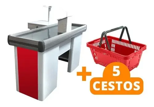 Caixa Check-out Sa Gondolas KIT1010 Vermelha 1,5m x 1m + 5 Cestos Compras