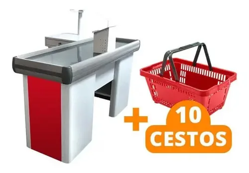 Caixa Empacotador Checkout Recto Sa Gondolas KIT1011 Vermelho +10 Cestos