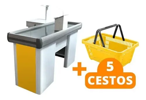 Caixa Check-out 1,5m SA Gondolas + 5 Cestos Compras Amarelo