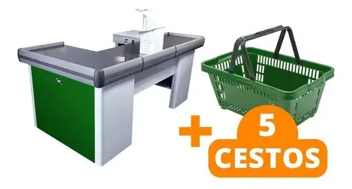 Caixa Empacotador Sa Gondolas KIT1028 Checkout 2m 1m 5 Cestos Verde