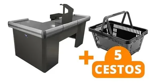 Caixa Empacotador Check-out 2m + 5 Cestos De Compras Preto
